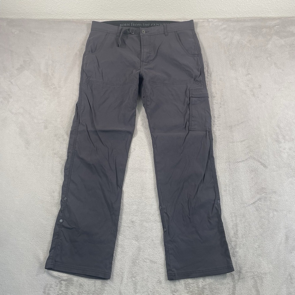 Prana Stretch Zion Straight Pants Men Large 36x32 Shadow Belt Roll Snap Up Hike